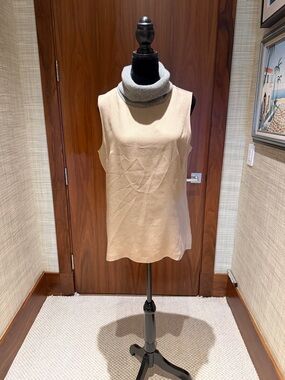 Fabiana Filippi Sleeveless Beige Top with Gold Turtleneck Layer